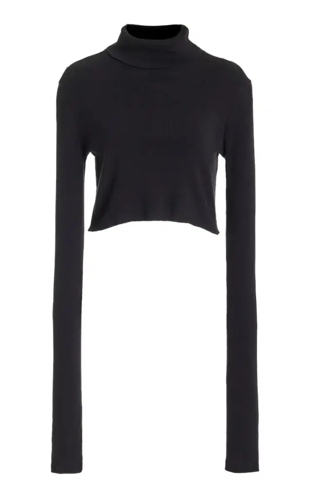 Cropped Cotton-Blend Turtleneck Top