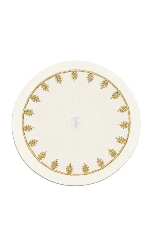 Tiffany & Co. Crest Embroidered-Linen Coaster - White