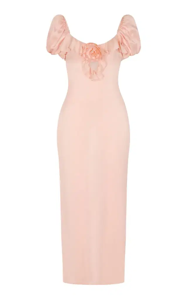 DE LA VALI Eden Ruffled Satin Maxi Dress