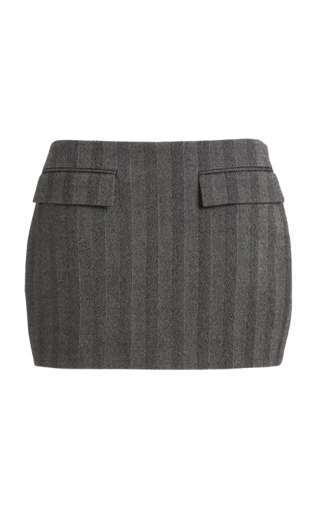 Herringbone Stretch-Wool Mini Skirt