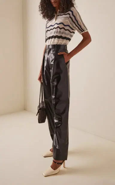 Bottega Veneta Pleated Leather Straight-Leg Pants | Thumbnail 2