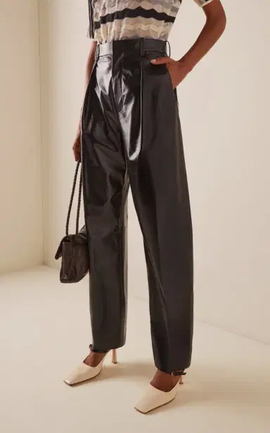 Bottega Veneta Pleated Leather Straight-Leg Pants | Thumbnail 3