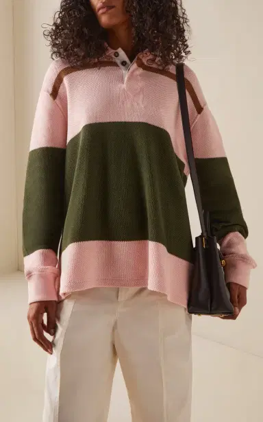 Bottega Veneta Pique-Striped Cotton Polo Sweater | Thumbnail 2