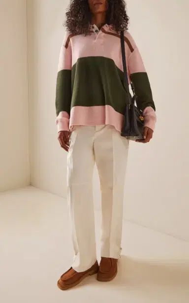 Bottega Veneta Pique-Striped Cotton Polo Sweater | Thumbnail 3