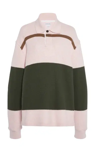 Bottega Veneta Pique-Striped Cotton Polo Sweater | Thumbnail 1