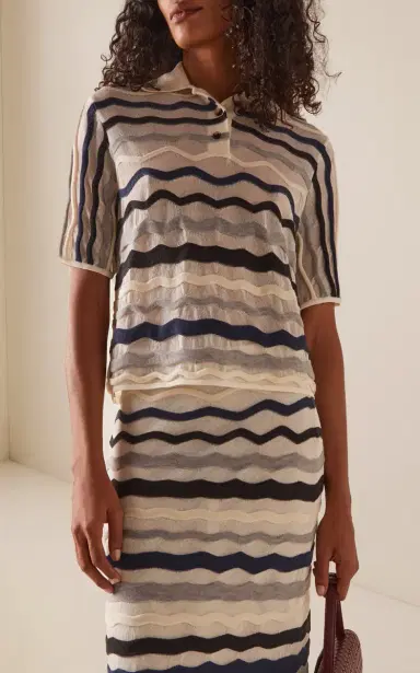 Bottega Veneta Wavy-Knit Cotton-Blend Polo Top | Thumbnail 2 Bottega Veneta Wavy-Knit Cotton-Blend Polo Top | Thumbnail 2