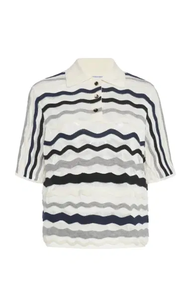 Bottega Veneta Wavy-Knit Cotton-Blend Polo Top | Thumbnail 1 Bottega Veneta Wavy-Knit Cotton-Blend Polo Top | Thumbnail 1