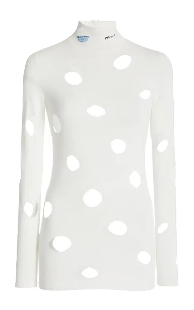 Prada Distressed Jersey Turtleneck Top