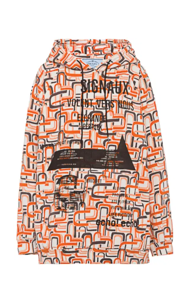 Drawstring Printed Cotton Hooded Sweatshirt