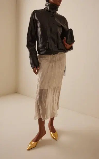 Brandon Maxwell The James Low-Rise Metallic Organza Midi Skirt | Thumbnail 3