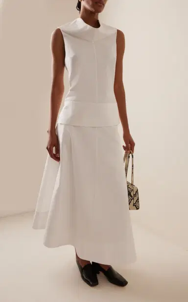 Brandon Maxwell The Knox Low-Rise Cotton Poplin Midi Skirt | Thumbnail 2