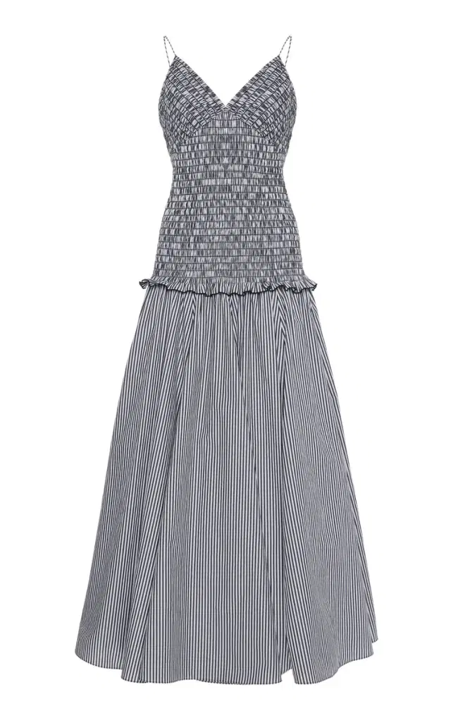 Brandon Maxwell The Josie Smocked Pima Cotton Midi Dress