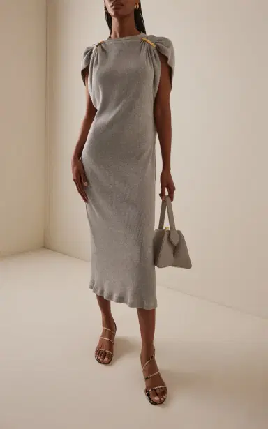Brandon Maxwell The Lucy Draped Ribbed Jersey Midi Dress | Thumbnail 2