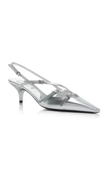 Miu Miu Buckled Metallic Leather Slingback Pumps | Thumbnail 4 Miu Miu Buckled Metallic Leather Slingback Pumps | Thumbnail 4