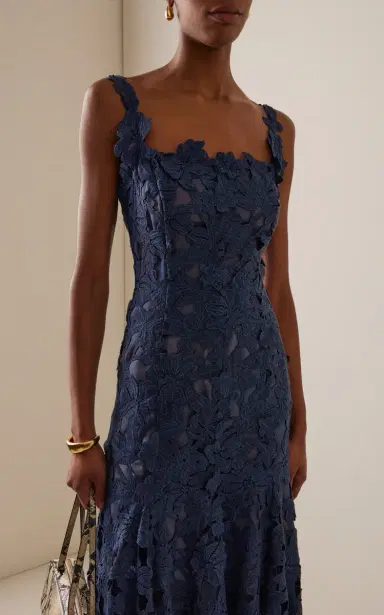 Oscar de la Renta Asymmetric Floral Guipure Midi Dress | Thumbnail 3