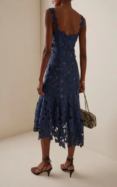 Oscar de la Renta Asymmetric Floral Guipure Midi Dress | Thumbnail 4