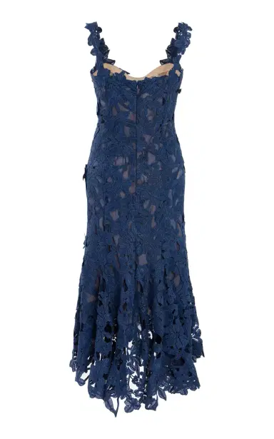 Oscar de la Renta Asymmetric Floral Guipure Midi Dress | Thumbnail 5
