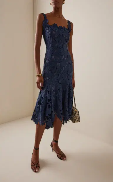 Oscar de la Renta Asymmetric Floral Guipure Midi Dress | Thumbnail 7