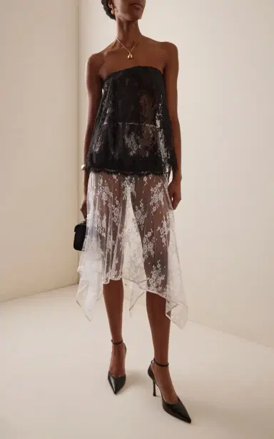 Rodarte Asymmetric Cotton-Blend Lace Midi Skirt | Thumbnail 2