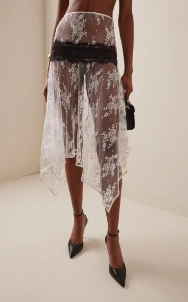 Rodarte Asymmetric Cotton-Blend Lace Midi Skirt | Thumbnail 3