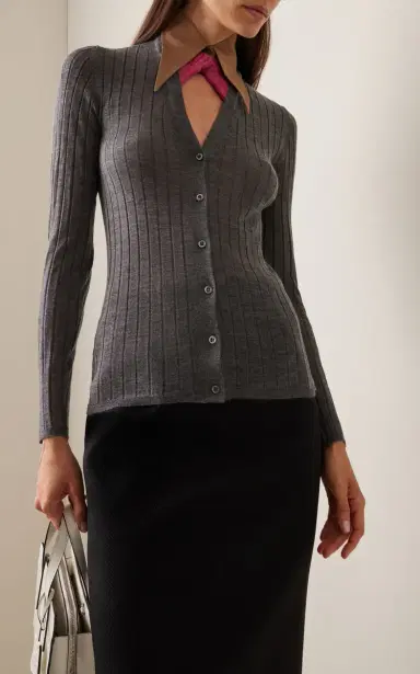 Prada Collared Knit Silk Cashmere Cardigan | Thumbnail 2