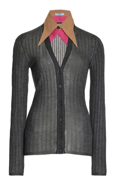 Prada Collared Knit Silk Cashmere Cardigan | Thumbnail 10