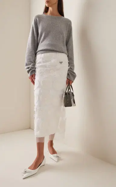Prada Duchesse Embroidered Silk Midi Skirt | Thumbnail 2 Prada Duchesse Embroidered Silk Midi Skirt | Thumbnail 2