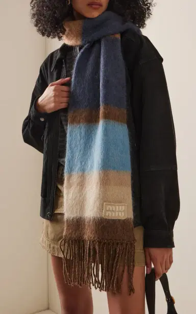 Miu Miu Mohair Striped Scarf | Thumbnail 2 Miu Miu Mohair Striped Scarf | Thumbnail 2