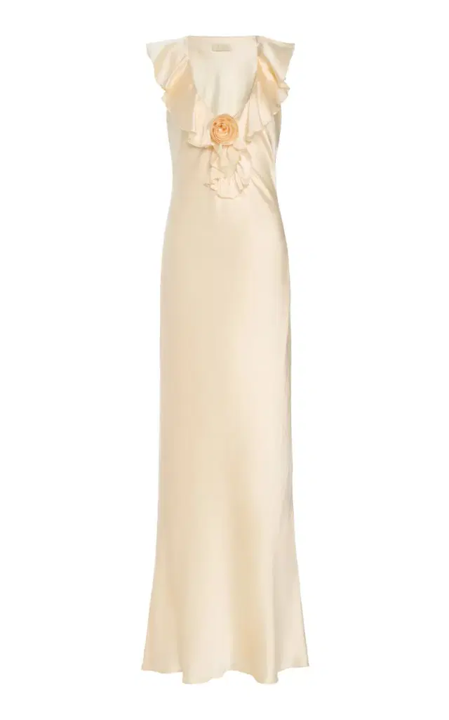 Nema Ruffled Silk-Blend Satin Maxi Slip Dress