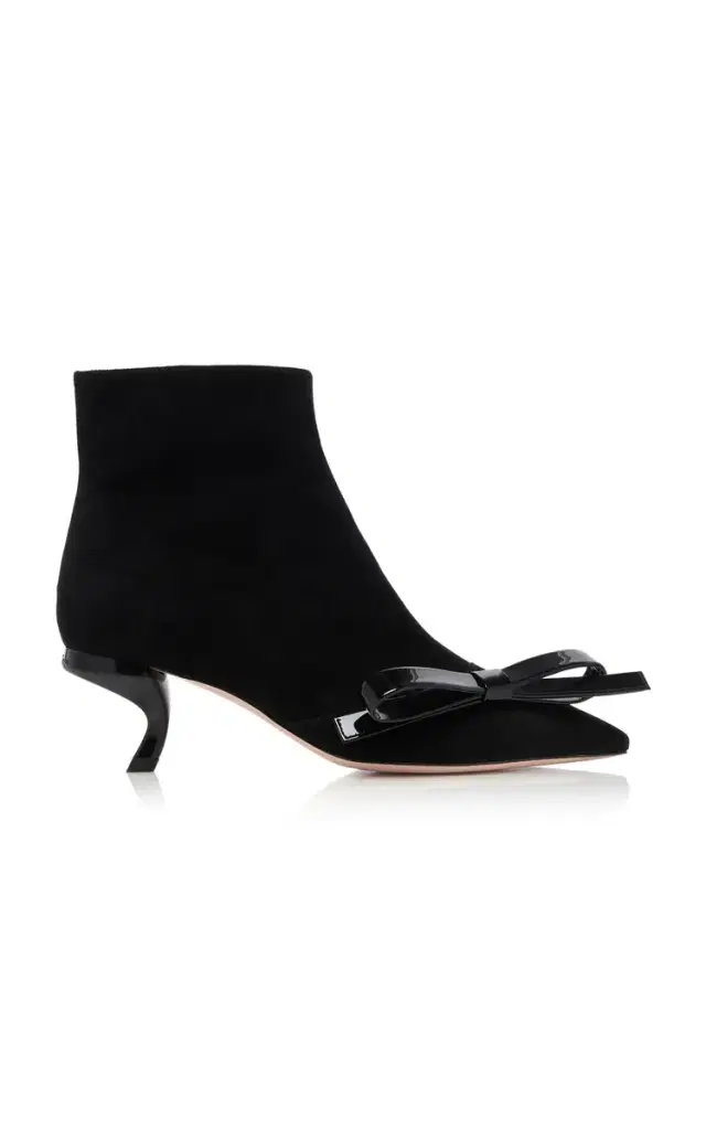 Roger Vivier Virgule Bow-Embellished Suede Ankle Boots