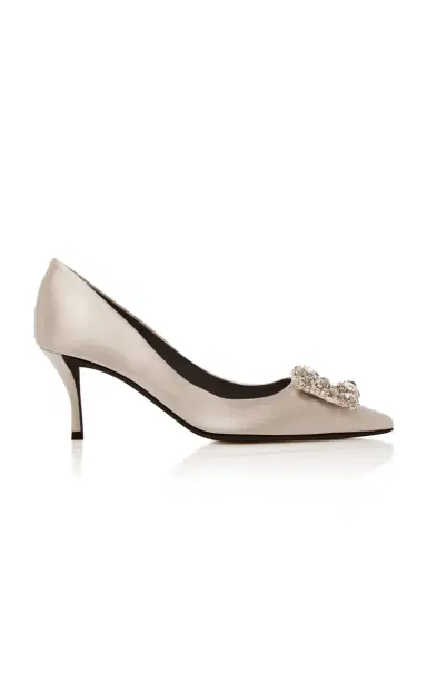 Roger Vivier Flower Embellished Satin Pumps | Thumbnail 1 Roger Vivier Flower Embellished Satin Pumps | Thumbnail 1