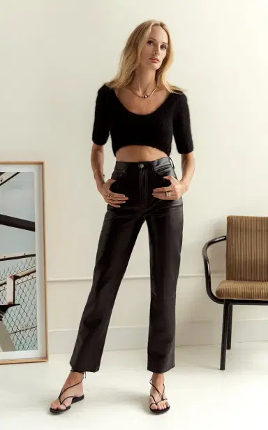 Agolde 90's High-Rise Recycled Leather Straight-Leg Pants - Black | Thumbnail 2 Agolde 90's High-Rise Recycled Leather Straight-Leg Pants - Black | Thumbnail 2