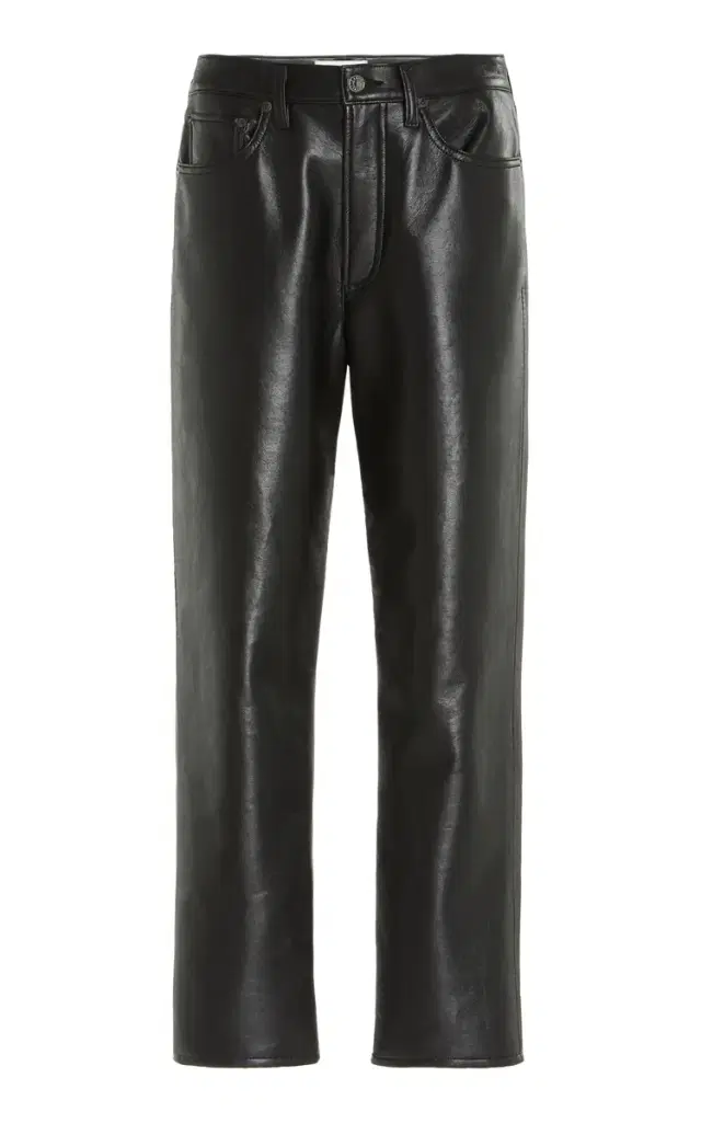 90's High-Rise Recycled Leather Straight-Leg Pants - Black