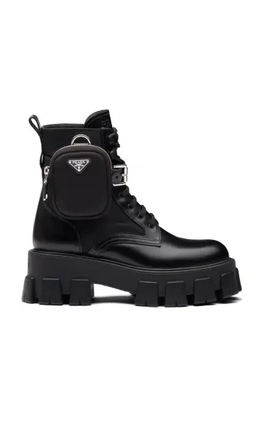 Prada Pouch-Detailed Leather Lace-Up Boots | Thumbnail 1 Prada Pouch-Detailed Leather Lace-Up Boots | Thumbnail 1