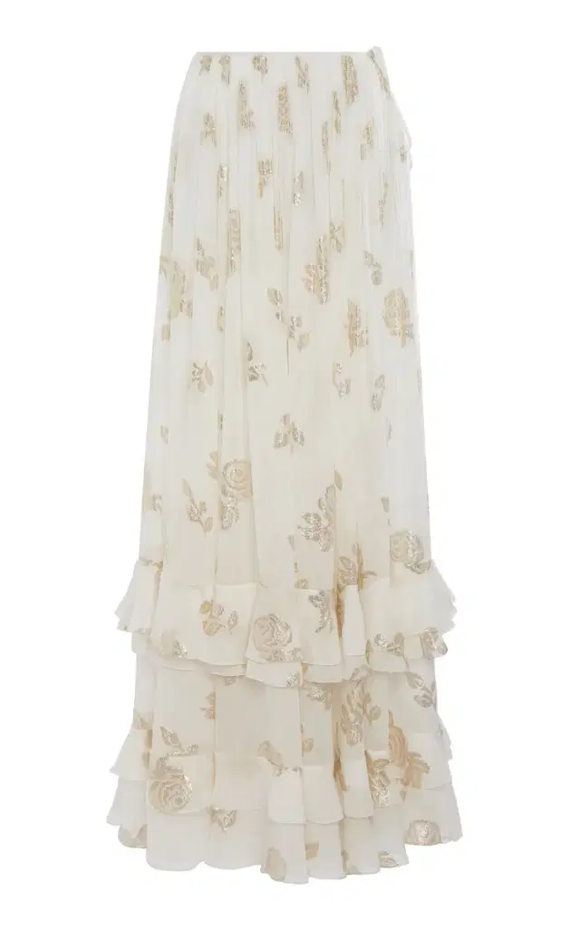 Metallic Silk Jacquard Maxi Skirt