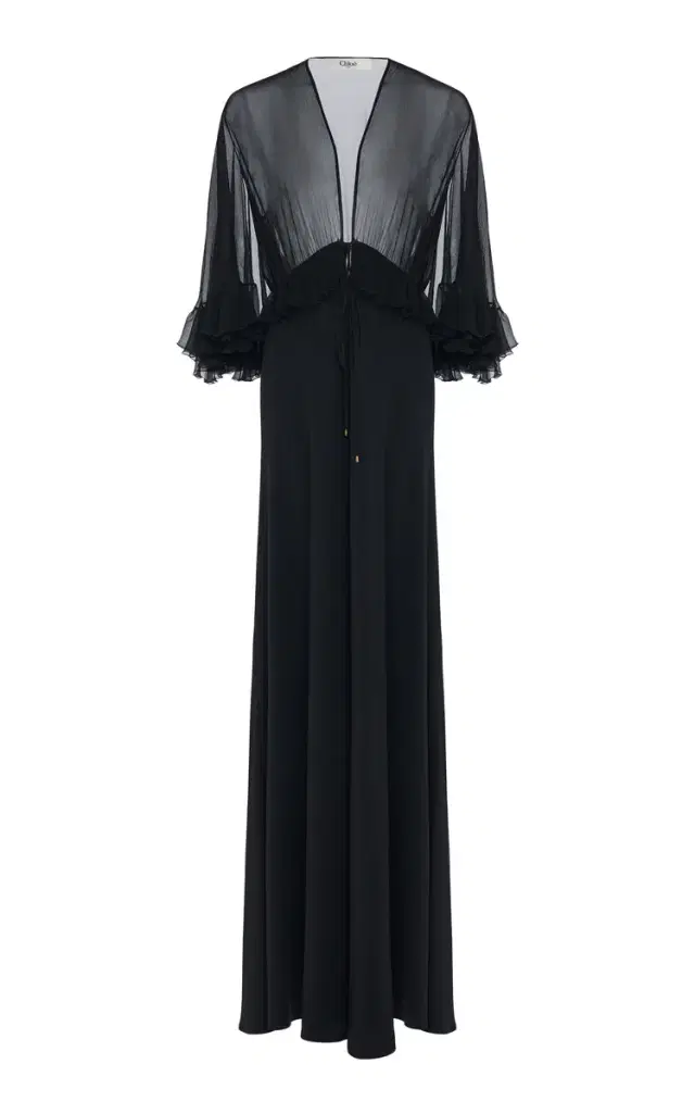 Ruffled Silk Crepe Maxi Dress