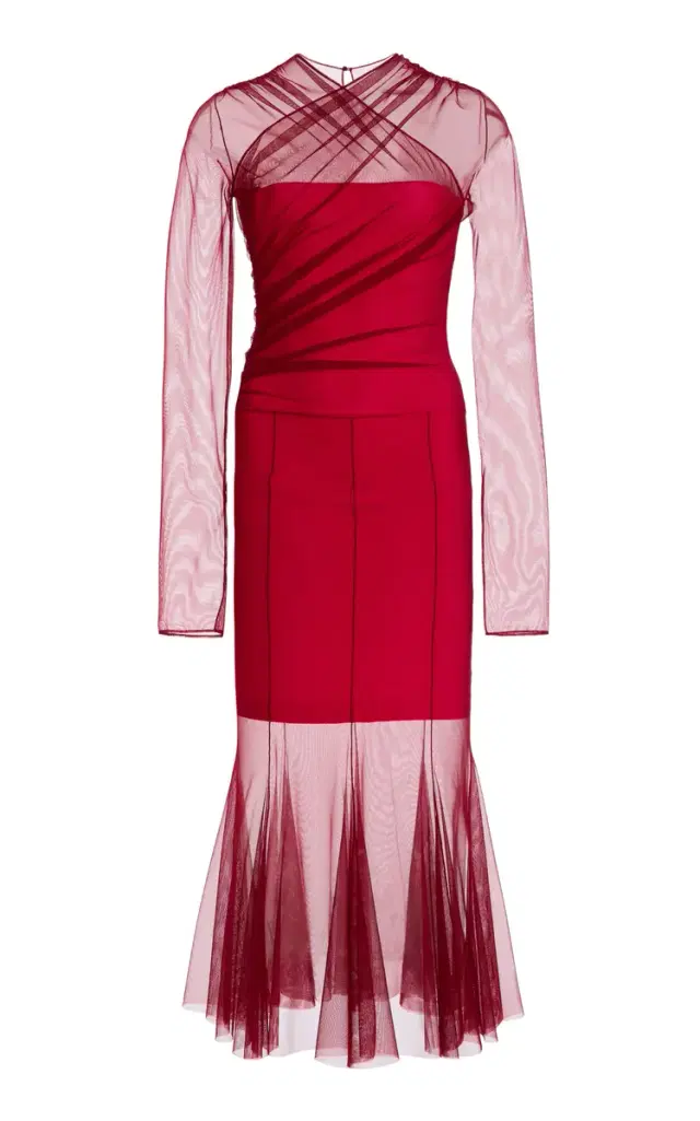 Draped Tulle Midi Dress