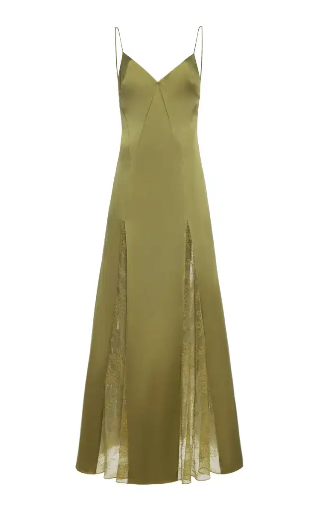 STAUD Exclusive Trinity Lace-Inset Silk Maxi Slip Dress