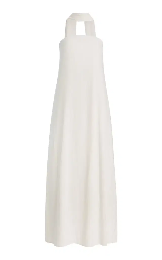 Exclusive Bia Tie-Neck Strapless Crepe Maxi Dress