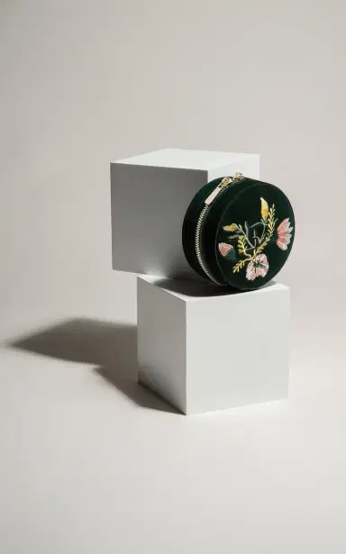 WOLF Zoe Embroidered Velvet Travel Round - Green | Thumbnail 2 WOLF Zoe Embroidered Velvet Travel Round - Green | Thumbnail 2