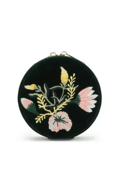 WOLF Zoe Embroidered Velvet Travel Round - Green | Thumbnail 1 WOLF Zoe Embroidered Velvet Travel Round - Green | Thumbnail 1