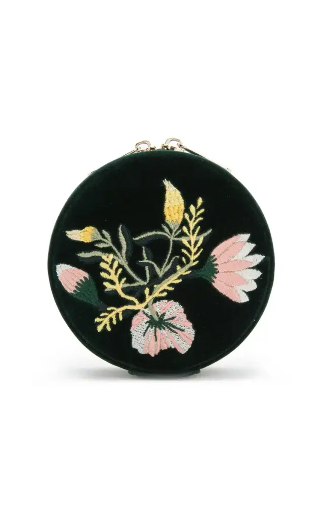 Zoe Embroidered Velvet Travel Round - Green Zoe Embroidered Velvet Travel Round - Green