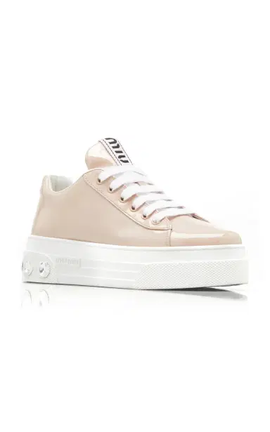 Miu Miu Crystal-Embellished Leather Sneakers | Thumbnail 4