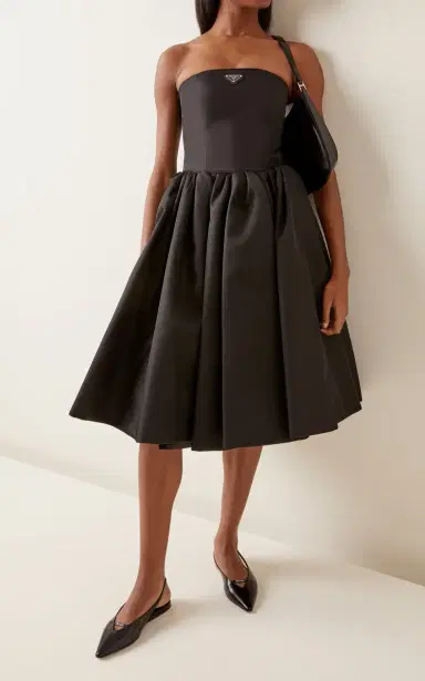 Prada Logo-Detailed Nylon Gabardine Strapless Midi Dress | Thumbnail 3 Prada Logo-Detailed Nylon Gabardine Strapless Midi Dress | Thumbnail 3