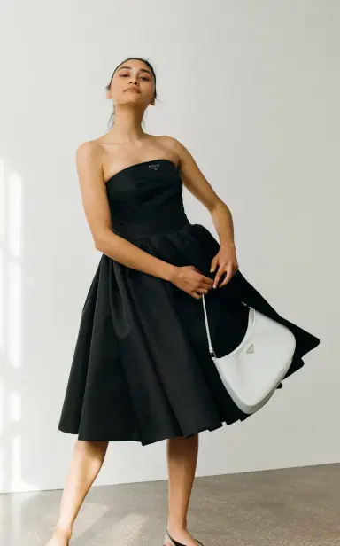 Prada Logo-Detailed Nylon Gabardine Strapless Midi Dress | Thumbnail 4 Prada Logo-Detailed Nylon Gabardine Strapless Midi Dress | Thumbnail 4