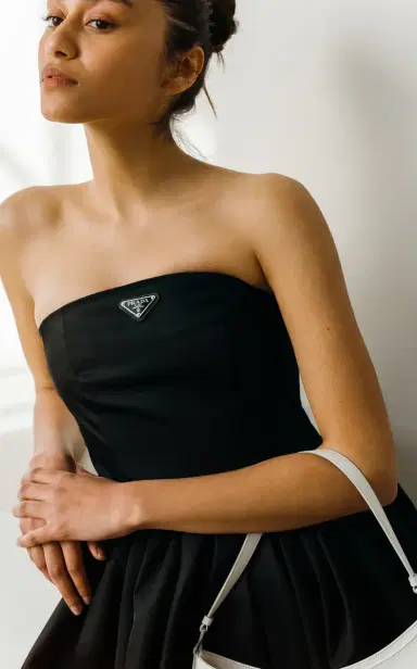 Prada Logo-Detailed Nylon Gabardine Strapless Midi Dress | Thumbnail 5 Prada Logo-Detailed Nylon Gabardine Strapless Midi Dress | Thumbnail 5