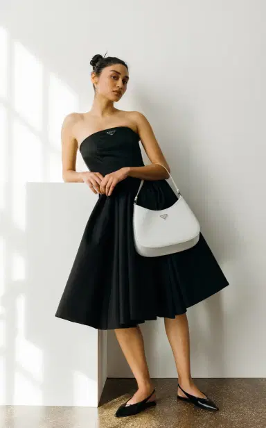 Prada Logo-Detailed Nylon Gabardine Strapless Midi Dress | Thumbnail 6 Prada Logo-Detailed Nylon Gabardine Strapless Midi Dress | Thumbnail 6