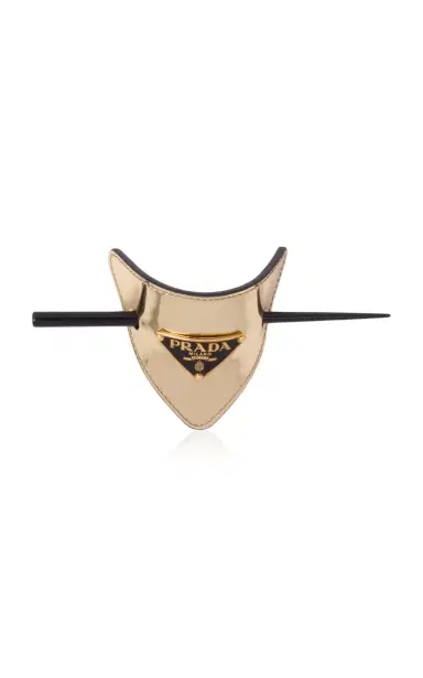 Prada Logo-Detailed Leather Hair Clip | Thumbnail 1 Prada Logo-Detailed Leather Hair Clip | Thumbnail 1