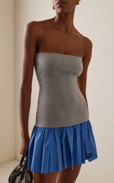 Miu Miu Jersey and Poplin Mini Dress | Thumbnail 3 Miu Miu Jersey and Poplin Mini Dress | Thumbnail 3