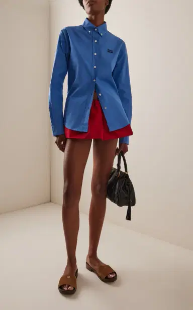 Miu Miu Button-Detailed Cotton-Poplin Shirt | Thumbnail 2 Miu Miu Button-Detailed Cotton-Poplin Shirt | Thumbnail 2